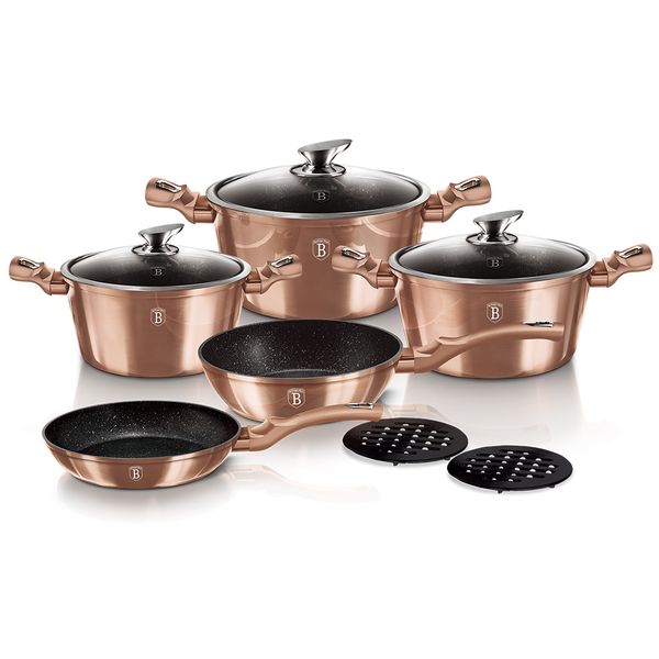 Berlinger Haus 10 Piece Marble Coating Cookware Set - Rose Gold Metallic Line