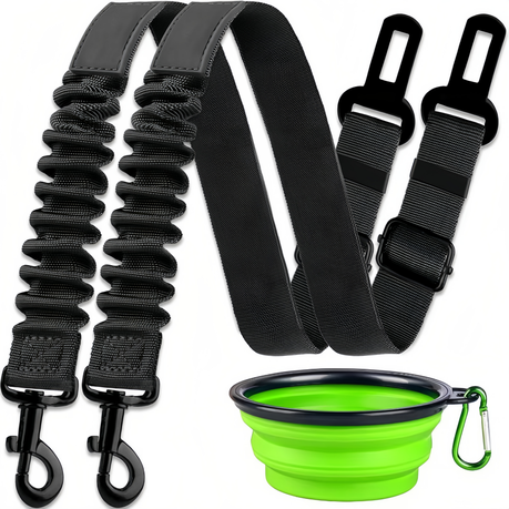 2 Piece Adjustable Dog Seat Belts Retractable Dog Car Harness with Dog Bowl Image