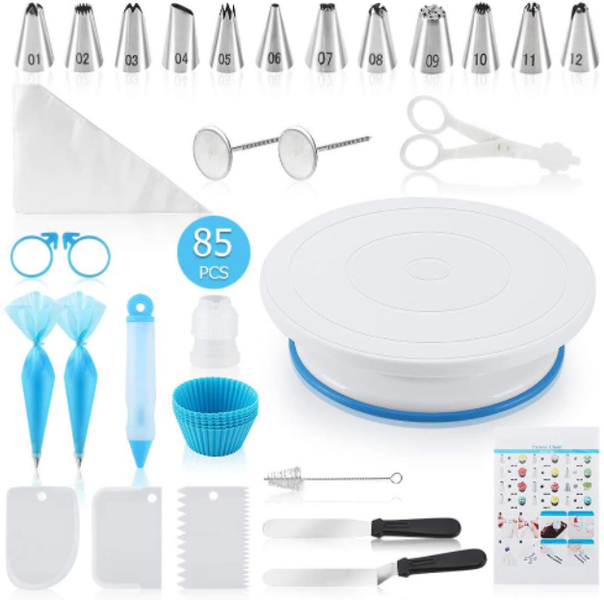 85-Piece Cake Decorating Kit with a Non-Slip Cake Turntable