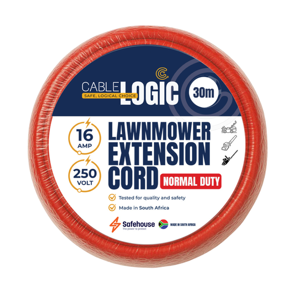 Cable Logic Normal Duty 30m Lawn Extension Cord - Red - Safehouse Endorsed