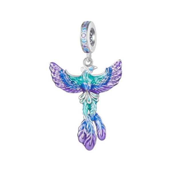 925 Sterling Silver Charm, Flying Phoenix Charm for Bracelet, Womens Charm