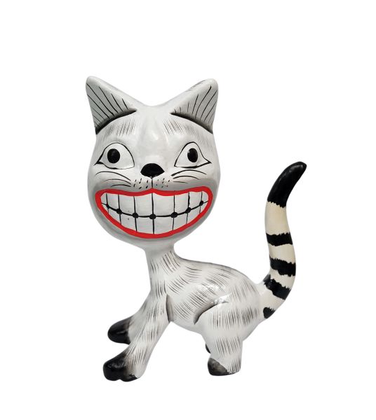 Cat Smiling Black and White - Wooden Painted Ornament - 15cm