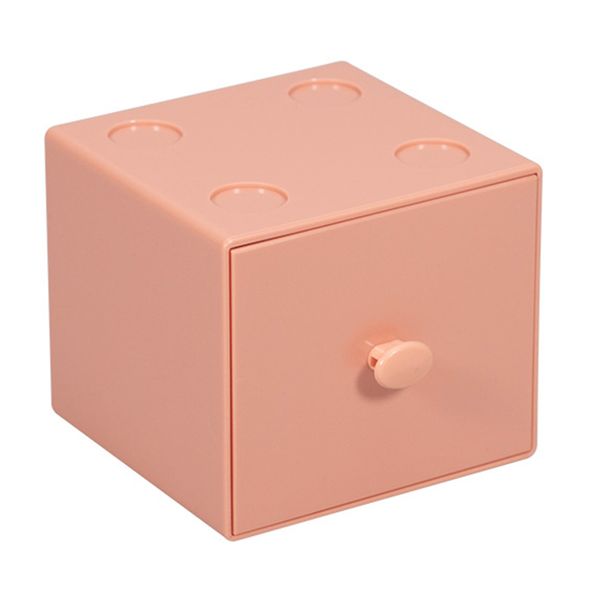 PS Square Stackable Desktop Storage Box with Drawer 9.4x9.1x8.3cm Orange