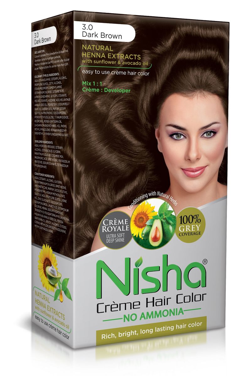 Pack of 2 Nisha Creme Hair Colour Pack with Brush & Conditioner Dark