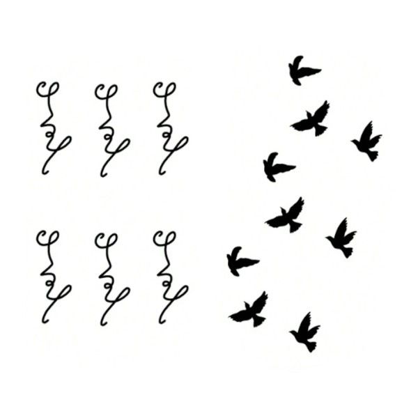 2 Pack - Temporary Tattoos With Birlds and Cursive "Love" Design - Black