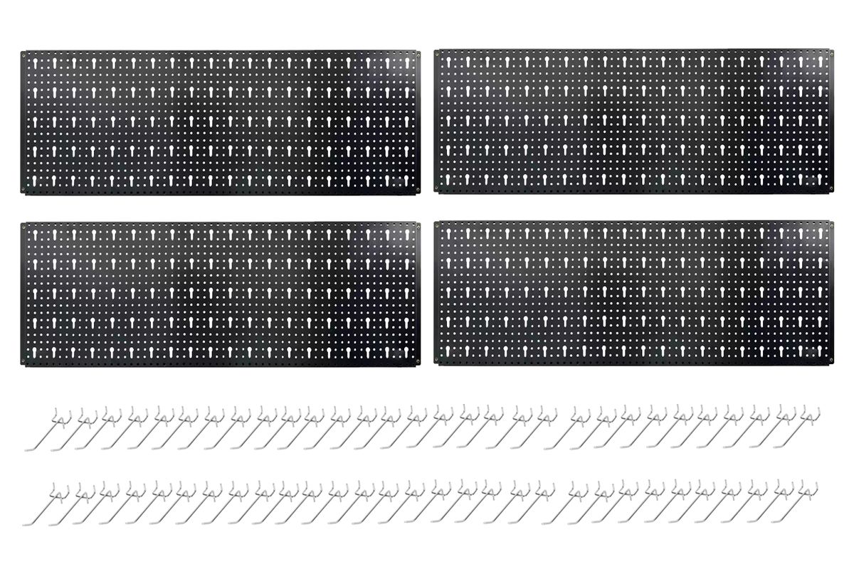 Anchor 4 Wall Mounted Steel 100x30cm Pegboard Panel 60Hook Tool DIY Storage