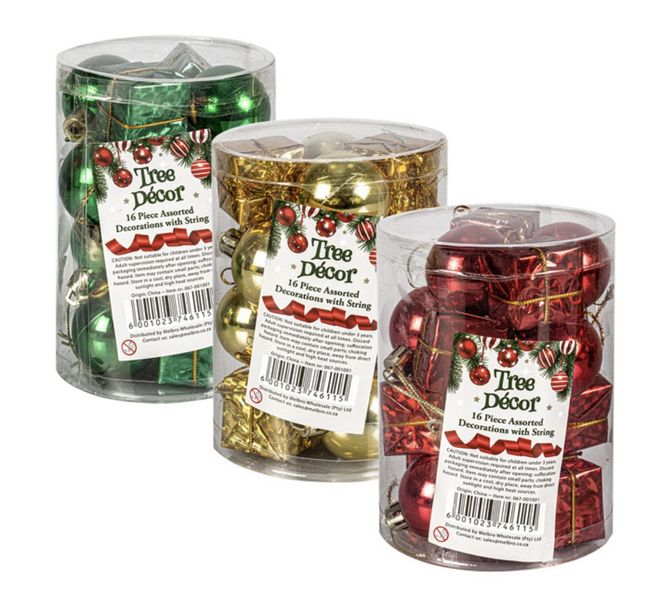 Christmas Baubles Assorted 16 Piece - Pack Of 3