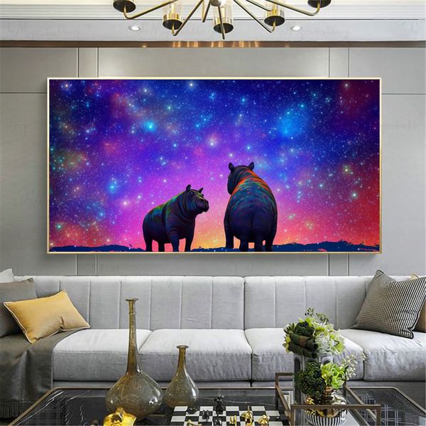 Canvas Wall Artwork - Hippo Galaxy Abstract - 0641