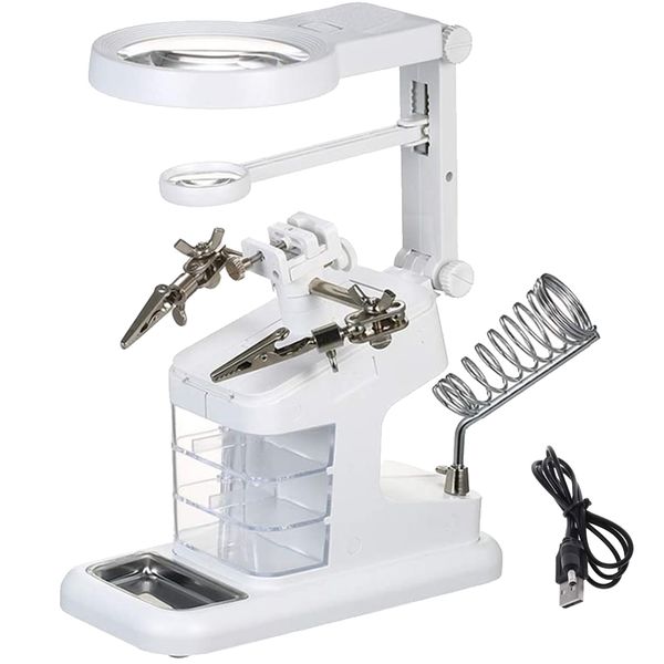 3X/4.5X/25X USB Lighted Magnifying Glass Stand with 3 Tool Boxes Black