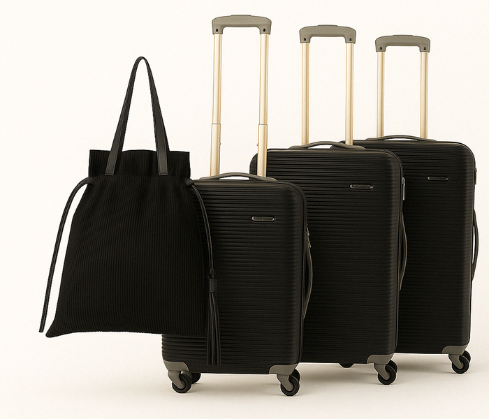 Black Hardshell Luggage Set with Spinner Wheels &amp; Gold Handles - 4 Piece