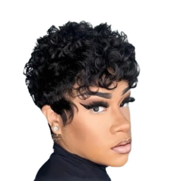 Human Hair Curly Pixie Wig.