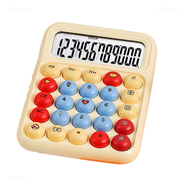 Cute Mario-Inspired Desk Calculator-12-Digit, Colorful Silent Button/Yellow