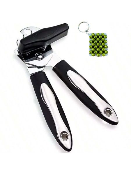 Black &amp; Stainless Steel Can Opener-Ergonomic Manual Kitchen Tool&amp; KeyHolder