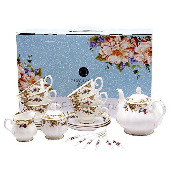 Tea Cups & Saucer Vintage Floral Bone China Tea Set 21Pc with Gold Accents Shop Today. Get it