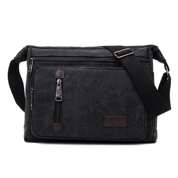 Multi Layered Canvas Shoulder Bag-Black