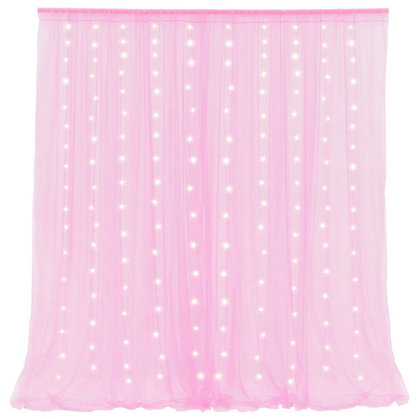 Pink Backdrop Curtains with String Lights - Sheer Tulle Backdrop Curtain Panels - 2 Piece Set