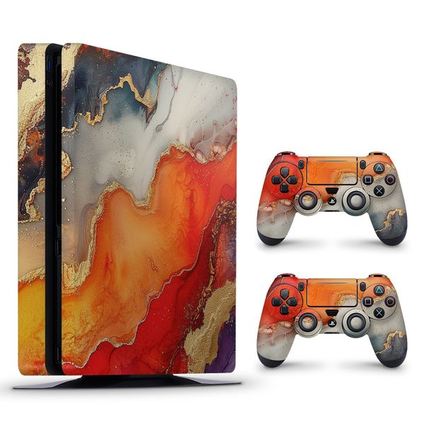 Decal Skin Compatible with PS4 Slim - Vivid Marble Burst Gold (Decal Only)
