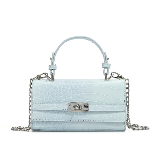 Light Blue Crocodile-Print PU Handbag Compatible with Casual/Party Looks
