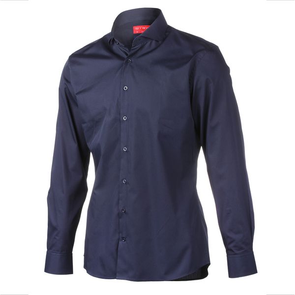 Twill Traveller Mens Slim Fit Long Sleeve Shirt – Navy Plain