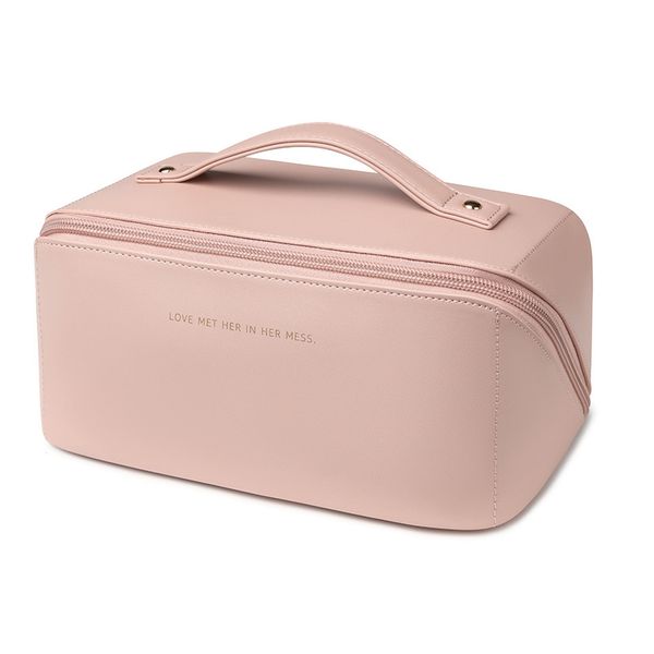 Large Capacity Travel Cosmetic Bag Makeup Bag with Dividers and Handle