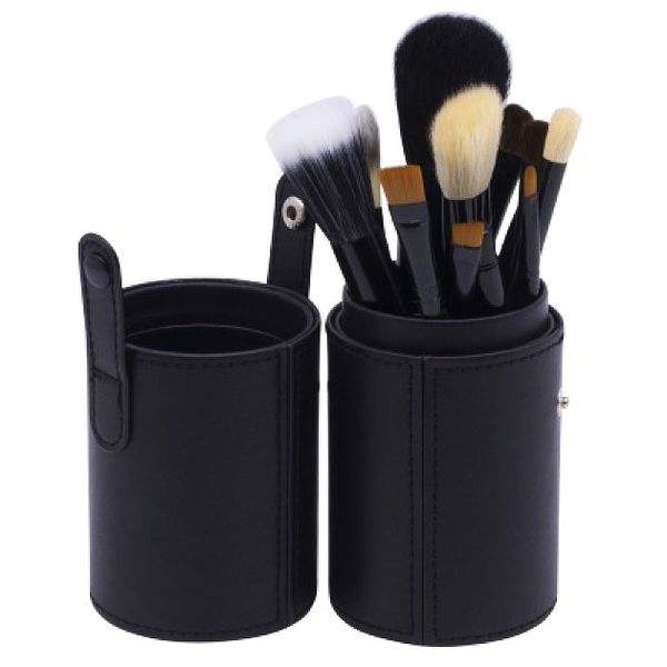 Makeup Brush Set with Brush Holder Pot - Black - 12 Piece