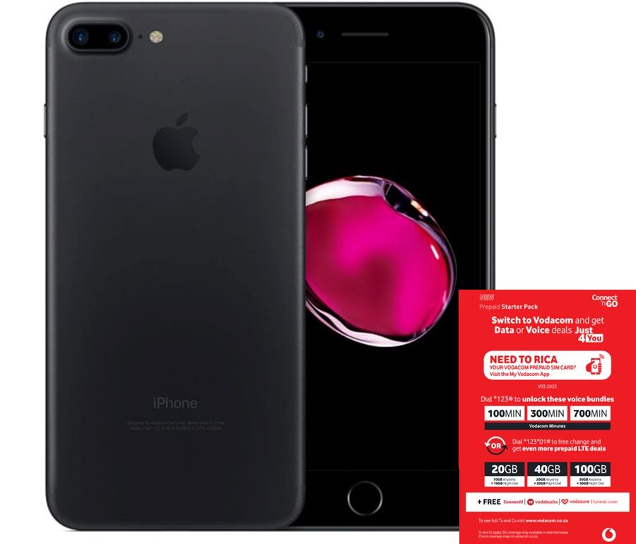 Apple iPhone 7 Plus 128GB - Black (GAN) + Vodacom SIM Card Pack