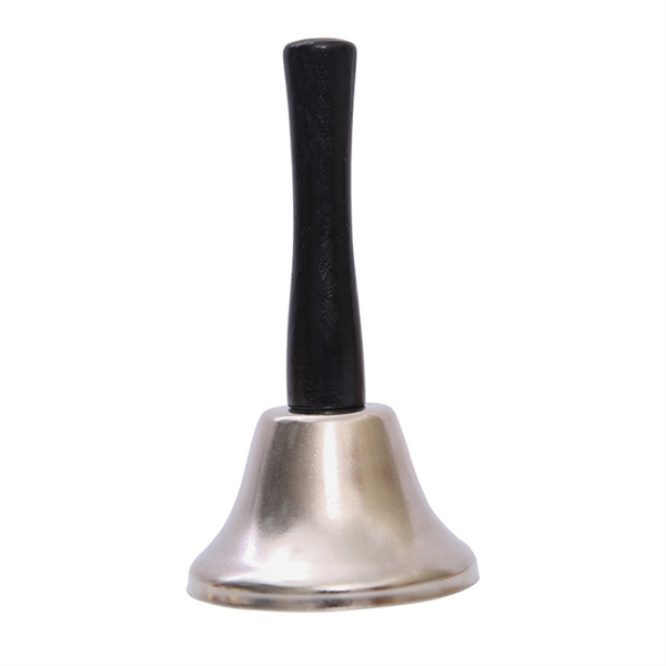 Gold Steel Hand Bell Loud Call Bell Alarm, Cow Bell with Stick Grip-B