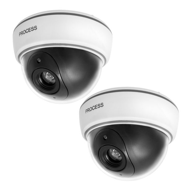 Dummy White Dome Surveillance Camera with LED Light - 2 Pack