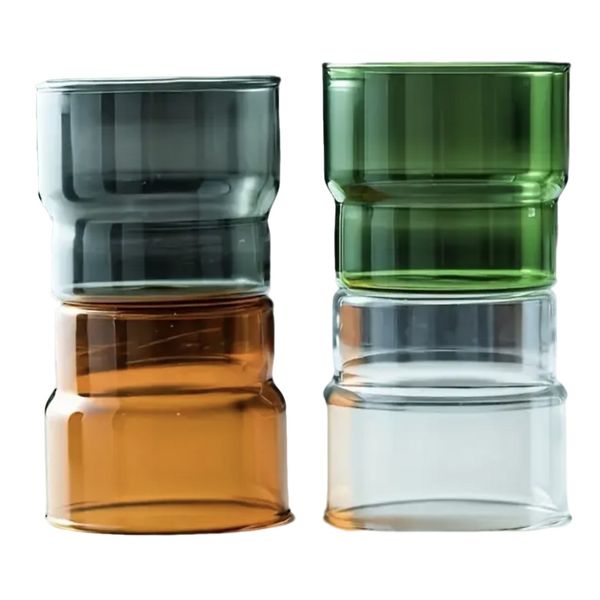 Elegant 4-Piece Origami Glass Cup Set - 295ml Heat-Resistant, Non-Slip