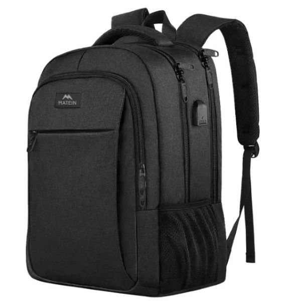 MATEIN 15.6 Inch Laptop Backpack - with USB Charging Port - Black