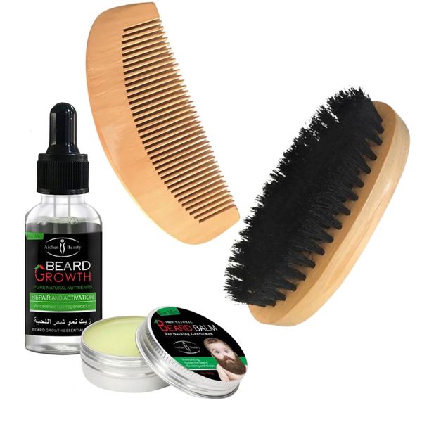 Beard balm, beard Oil, wood beard comb and wood beard brush