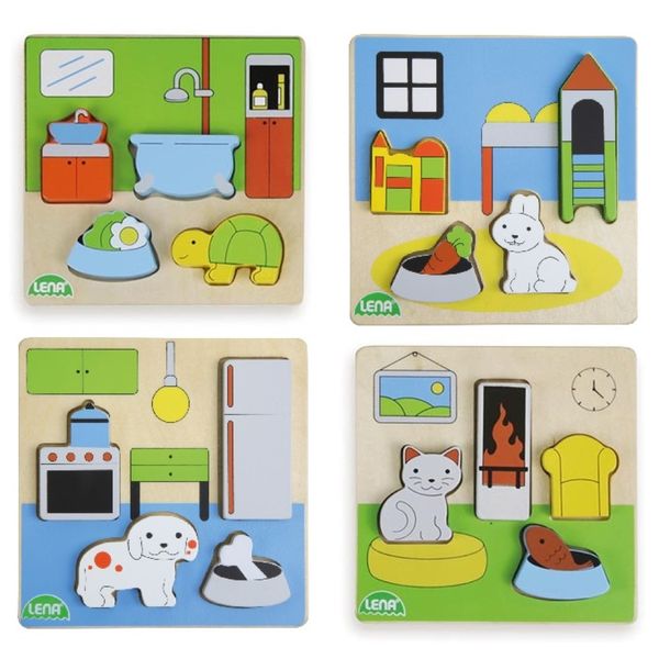 Lena Wooden Puzzle for Children 18 Months Up: House Assortment - Set of 4
