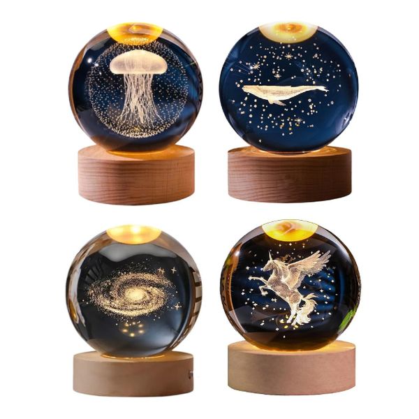 Crystal Ball Lamp with 3D Engraving and Luminous Base - Animals