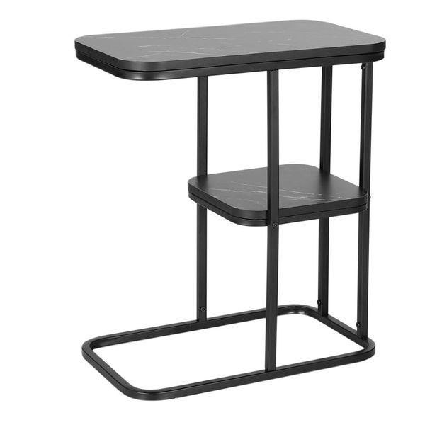 C-Shaped Double Layer Coffee, Snack End Table for Living and Bedroom -Black