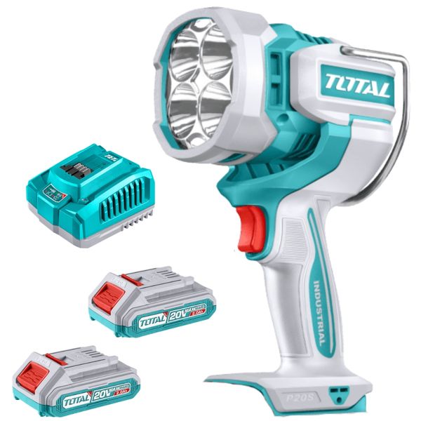 Total Tools - Cordless Adj Work Lamp 2500Lm with 2x 2Ah Batteries &amp; Charger