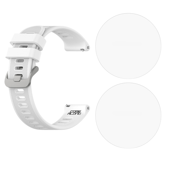 20mm White Silicon Band &amp; 2 Screen Protectors For Garmin Forerunner 55