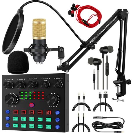 11 Piece All In One DJ Mixer & Studio Broadcast Microphone Set & Earphones Image