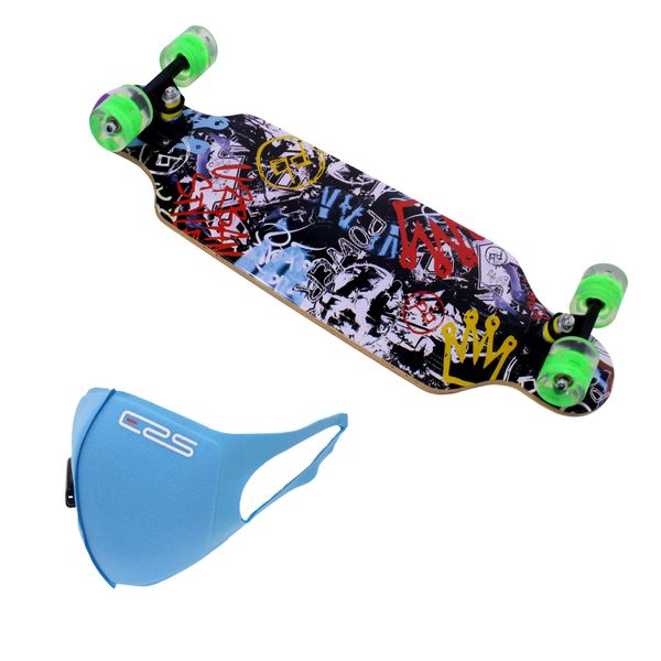 Skateboard 78x20cm Longboard - LED Wheels with ERS Mask - Graffiti