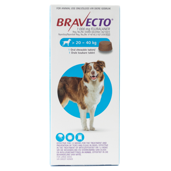 Bravecto Chewable Tick &amp; Flea Tablet for Dogs 20-40kg (1 Chew)