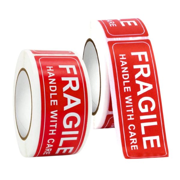 1000 Piece Fragile Handle With Care Adhesive Labels- Red