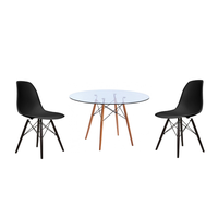 Modern 3 Piece Glass Table and Black Wooden Leg Chairs
