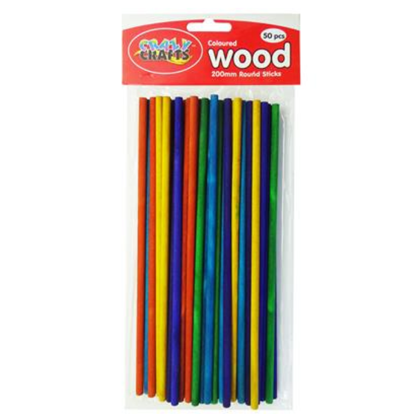 Crazy Crafts Colored Wood 200mm Round Sticks-50pcs