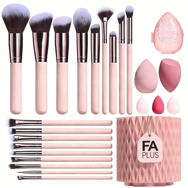 FA PLUS Premium 18 Pcs Makeup Brush Set with 5 sponge &amp; Holder Sponge Case
