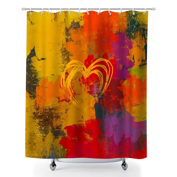 Heart Pattern Fabric Shower Curtain for Bathroom, 180x180cm Bath Backdrop