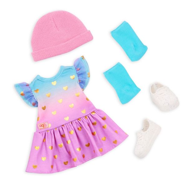 Our Generation - Heart-Print Dress Outfit - Fashion Accessories - 46cm Doll Clothes - Pretend Play - Toys For Kids Ages 3 &amp; Up - Lovely Hearts