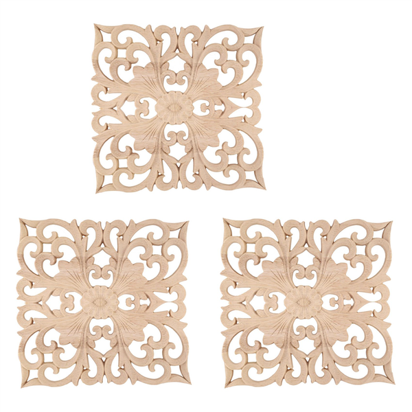 3X Wooden Decal European-Style Applique Real Wood Carving 20X20X2Cm
