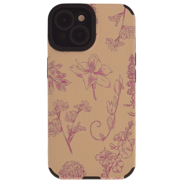 Beige Ribbed Protective Case With Hand-Drawn Pink Floral Design