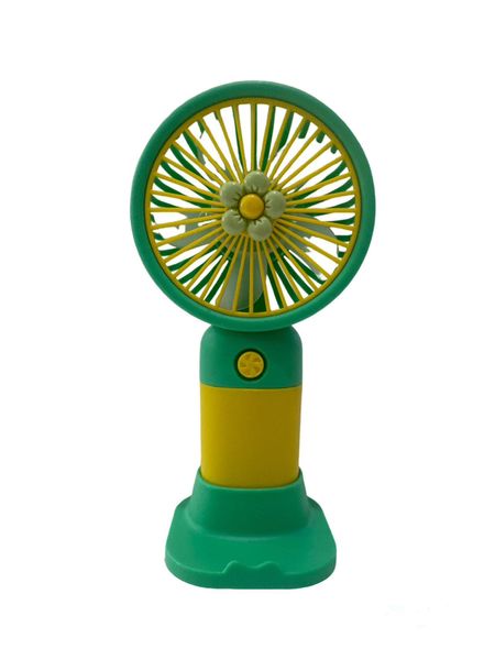 Mini Rechargeable Handheld Fan with Stand - Green, Yellow