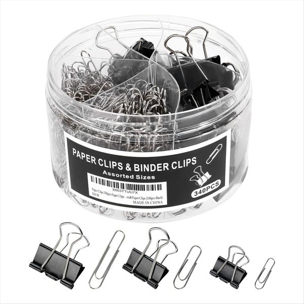 340Pcs Assorted Sizes Paper &amp; Binder Clips - Perfect For Office Use