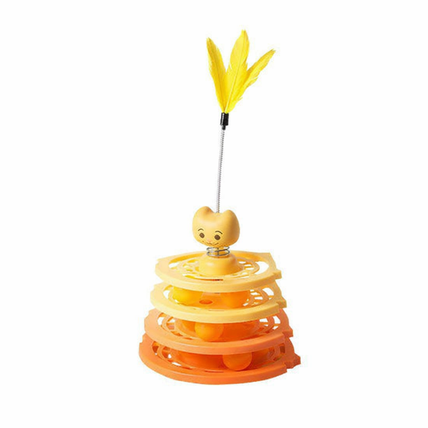 4-Layer Interactive Cat Toy Turntable with Feather Wand &amp; Rolling Balls